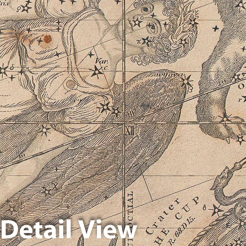 Historic Map : Burritt, Huntington Map of The Constellations or Stars in June, May and April , 1856, Vintage Wall Art