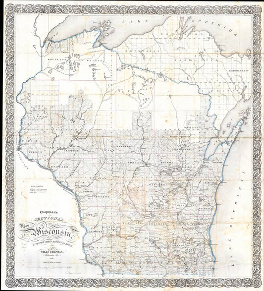 Historic Map : Chapman Pocket Map of Wisconsin , 1856, Vintage Wall Art