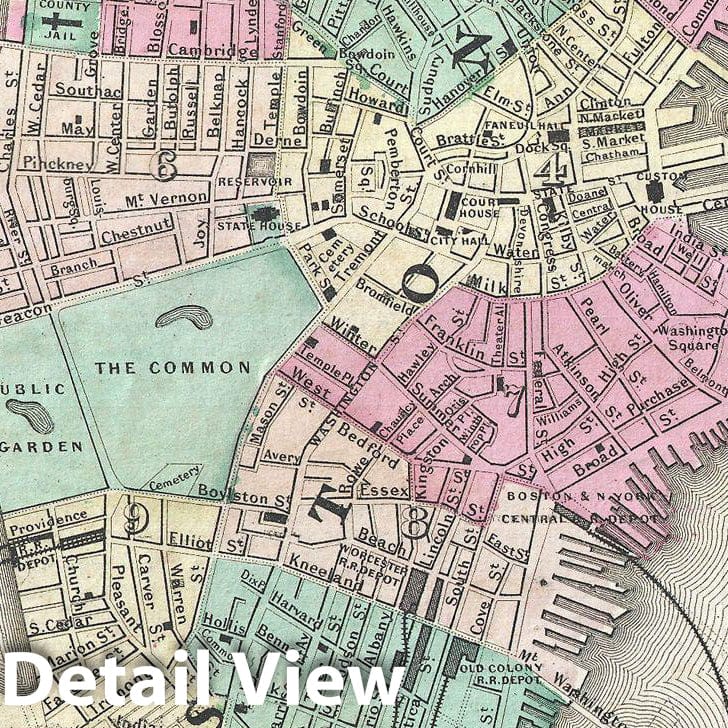 Historic Map : Colton Map of Boston, Massachusetts , 1857, Vintage Wall Art