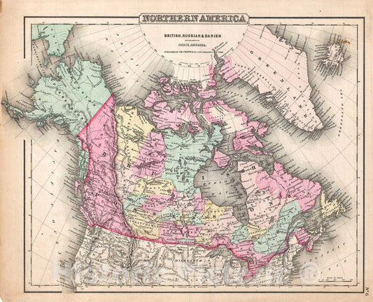 Historic Map : Colton Map of Canada and Alaska , 1857, Vintage Wall Art