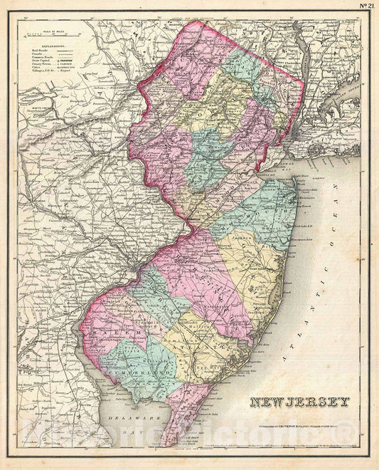 Historic Map : Colton Map of New Jersey, Version 3, 1857, Vintage Wall Art