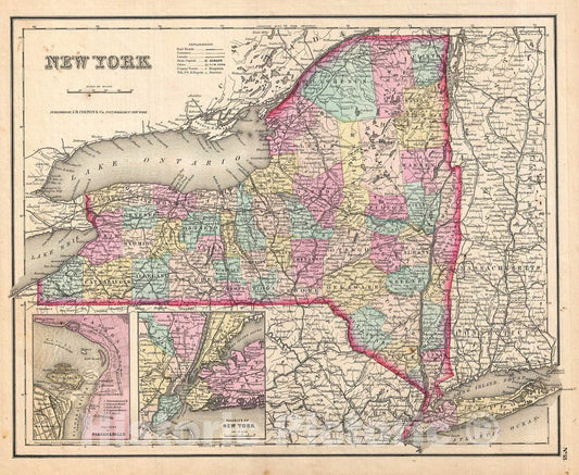 Historic Map : Colton Map of New York , Version 2, 1857, Vintage Wall Art