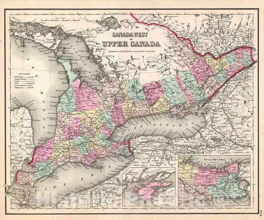 Historic Map : Colton Map of Ontario, Canada , 1857, Vintage Wall Art