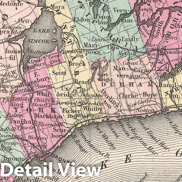 Historic Map : Colton Map of Ontario, Canada , 1857, Vintage Wall Art