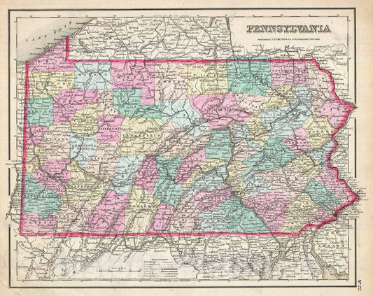Historic Map : Colton Map of Pennsylvania, Version 2, 1857, Vintage Wall Art