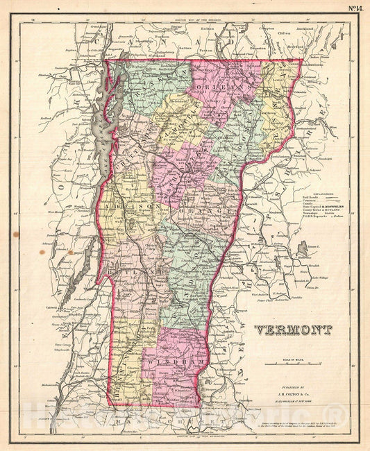 Historic Map : Colton Map of Vermont, Version 2, 1857, Vintage Wall Art