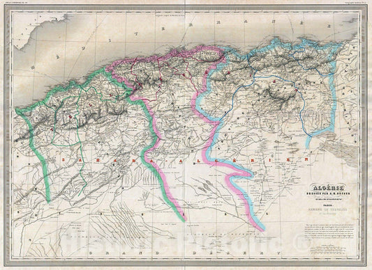 Historic Map : Dufour Map of Algeria, 1857, Vintage Wall Art