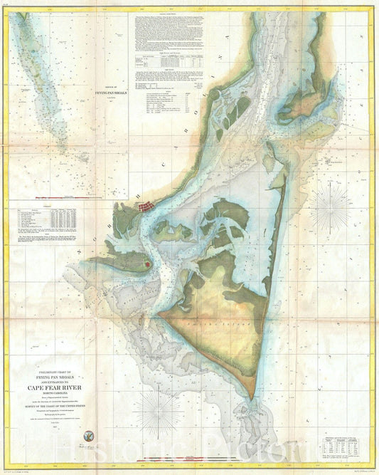 Historic Map : U.S.C.S. Map of Cape Fear, North Carolina, Version 2, 1857, Vintage Wall Art