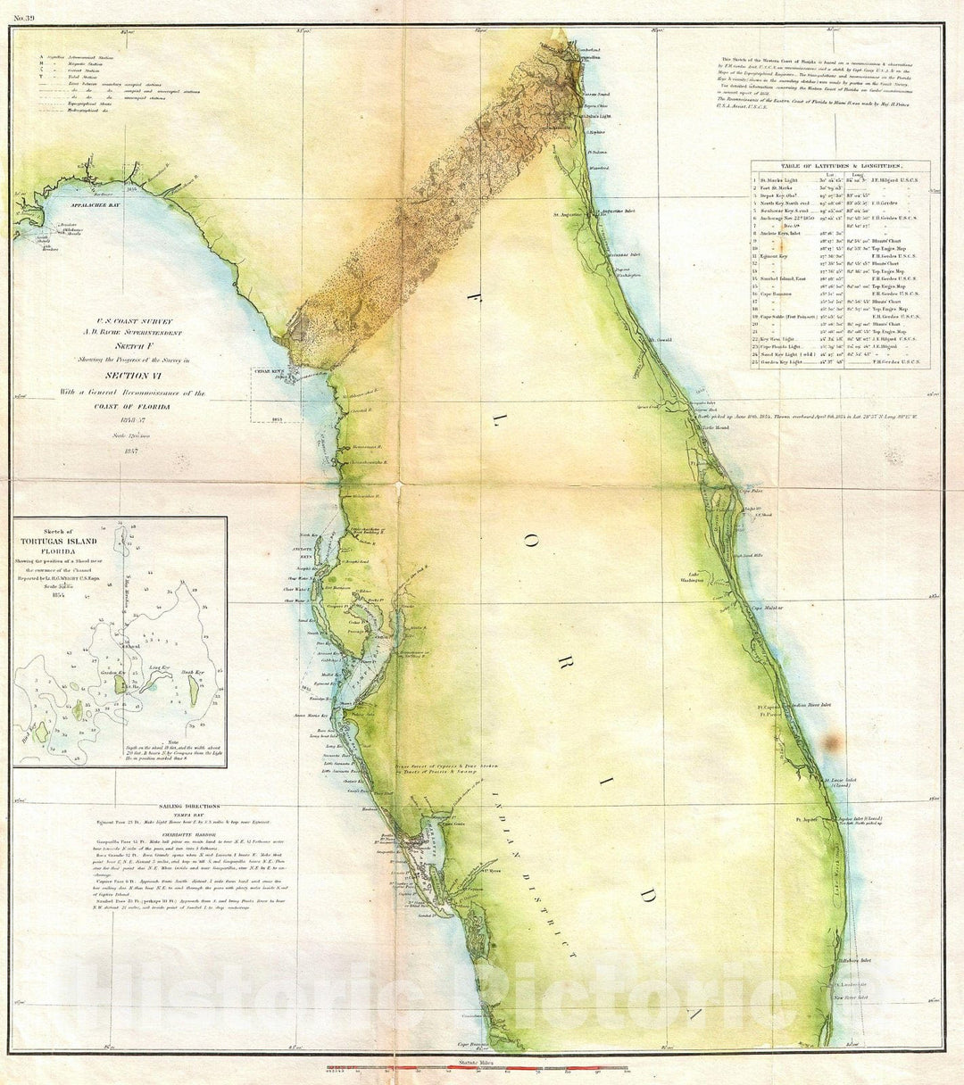 Historic Map : U.S. Coast Survey Map of Florida, Version 4, 1857, Vintage Wall Art