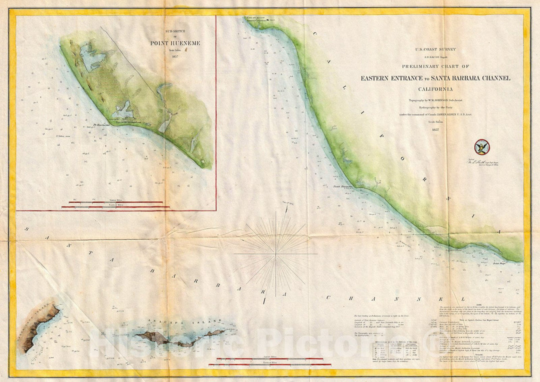 Historic Map : U.S. Coast Survey Map of The Eastern Entrance to Santa Barbara Channel, 1857, Vintage Wall Art