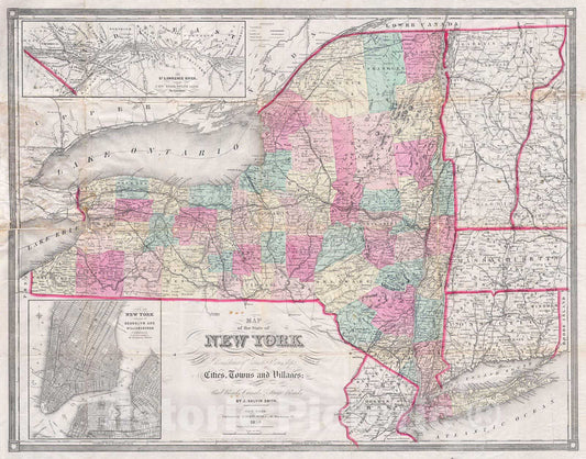 Historic Map : Smith, Disturnell Pocket Map of New York, 1858, Vintage Wall Art