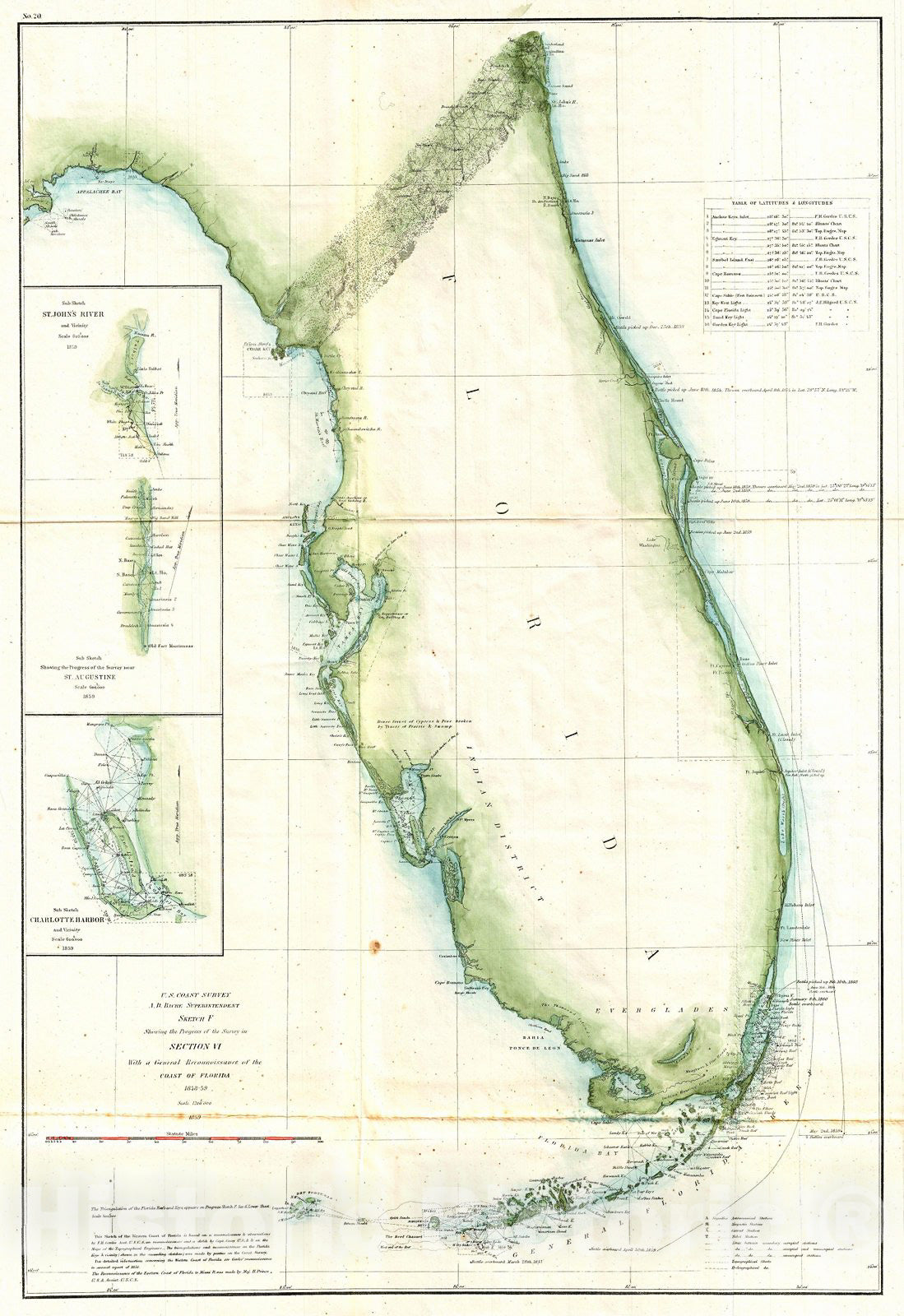 Historic Map : U.S. Coast Survey Map of Florida, Version 2, 1859, Vintage Wall Art