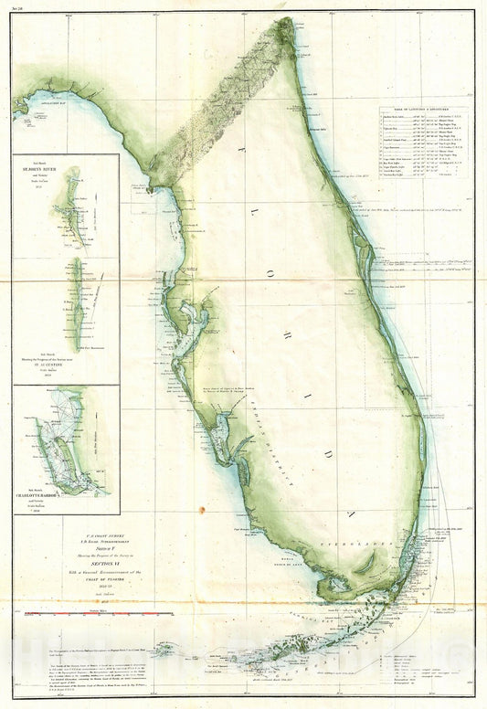 Historic Map : U.S. Coast Survey Map of Florida, Version 2, 1859, Vintage Wall Art