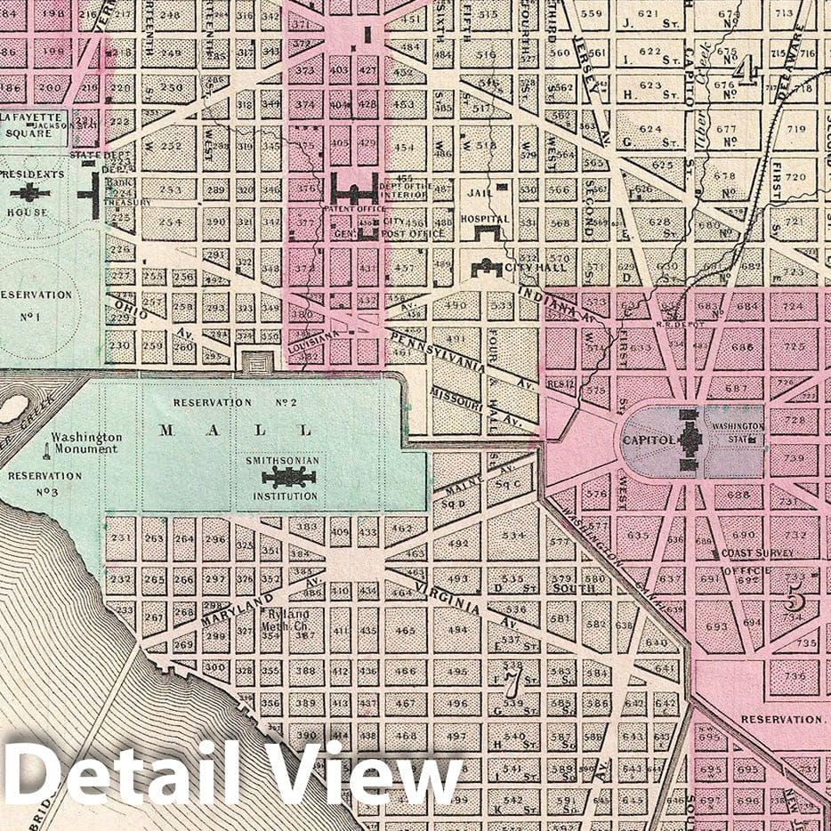 Historic Map : Johnson Map of Washington D.C. and Georgetown , 1861, Vintage Wall Art