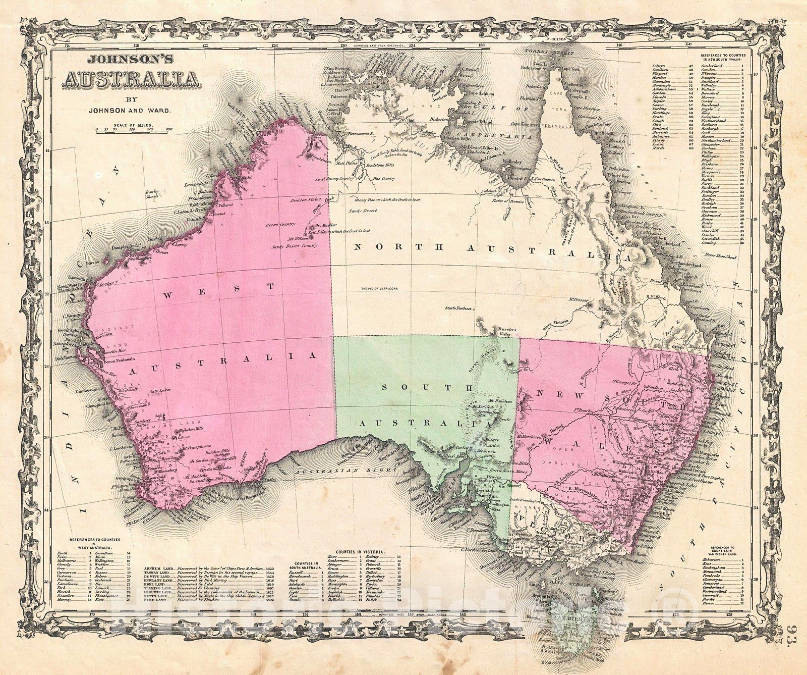 Historic Map : Johnson Map of Australia , 1862, Vintage Wall Art