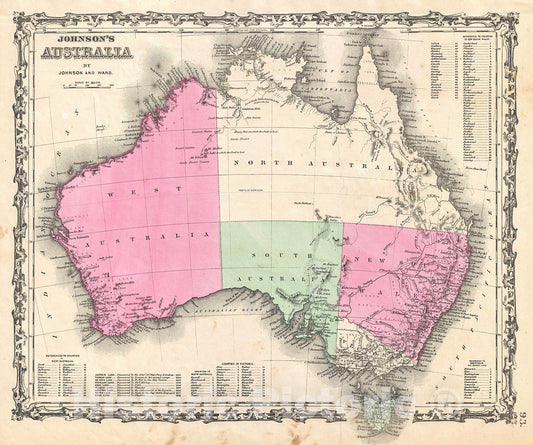 Historic Map : Johnson Map of Australia , 1862, Vintage Wall Art