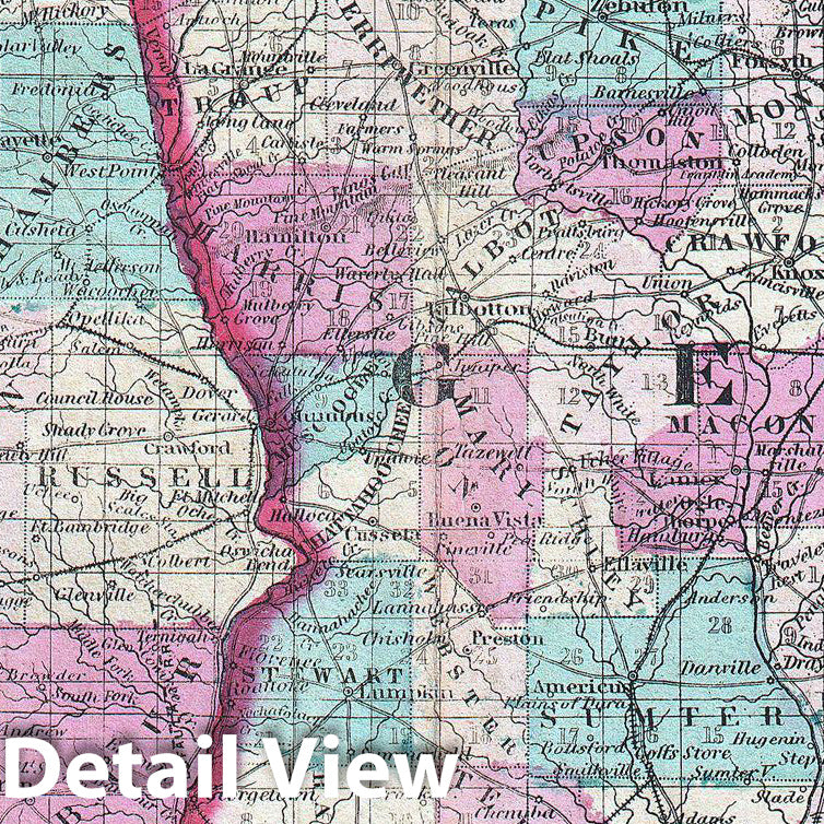 Historic Map : Johnson Map of Georgia and Alabama, 1862, Vintage Wall Art