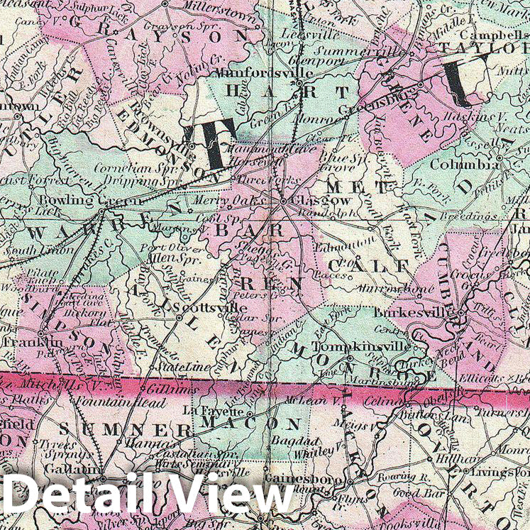 Historic Map : Johnson Map of Kentucky and Tennessee, 1862, Vintage Wall Art