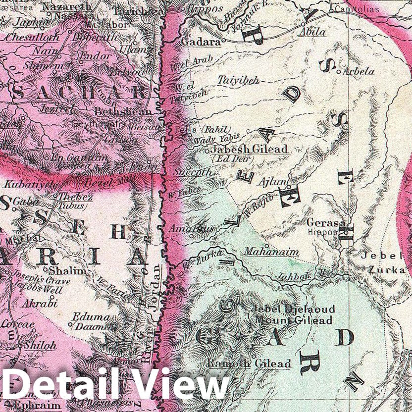 Historic Map : Johnson Map of Palestine, Israel, Holy Land, 1862, Vintage Wall Art