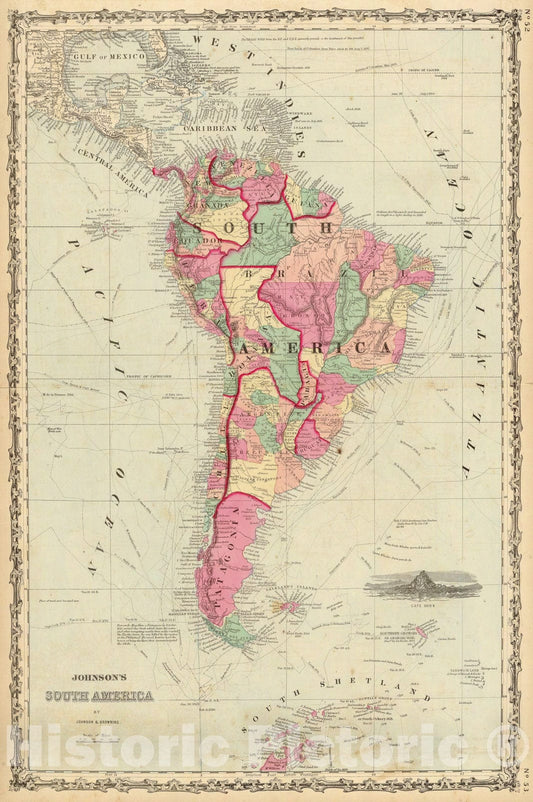 Historic Map : Johnson Map of South America, Version 2, 1862, Vintage Wall Art