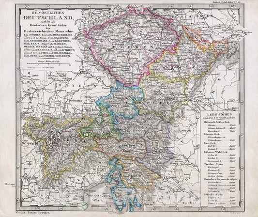 Historic Map : Perthes Map of Bohemia and Austria, 1862, Vintage Wall Art
