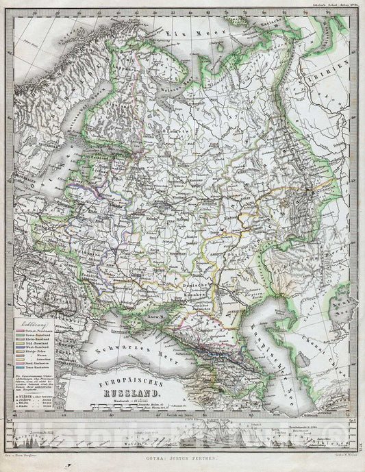 Historic Map : Perthes Map of Russia , 1862, Vintage Wall Art