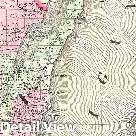 Historic Map : Johnson Map of Michigan and Wisconsin, Version 2, 1863, Vintage Wall Art
