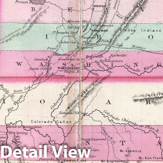 Historic Map : Johnson Map of California, Nevada, Utah, Arizona, New Mexico and Colorado, 1864, Vintage Wall Art