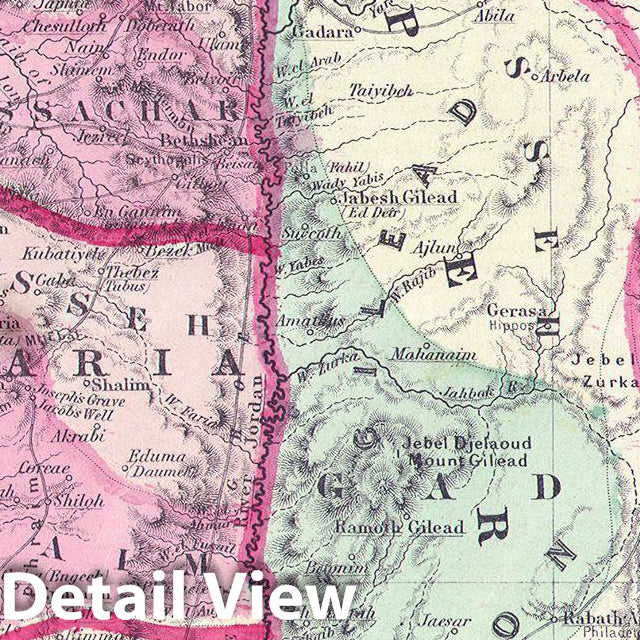 Historic Map : Johnson Map of Israel, Palestine, or The Holy Land, 1864, Vintage Wall Art