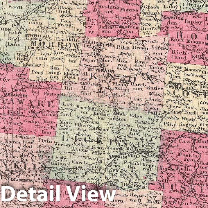 Historic Map : Johnson Map of Ohio, 1864, Vintage Wall Art