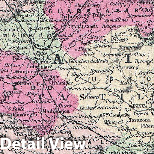 Historic Map : Johnson Map of Spain and Portugal , Version 2, 1864, Vintage Wall Art