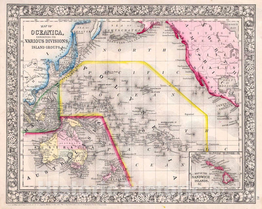 Historic Map : Mitchell Map of Australia and Polynesia , 1864, Vintage Wall Art