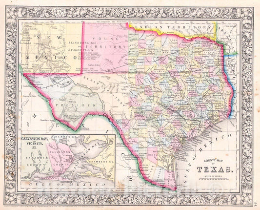 Historic Map : Mitchell Map of Texas , 1864, Vintage Wall Art