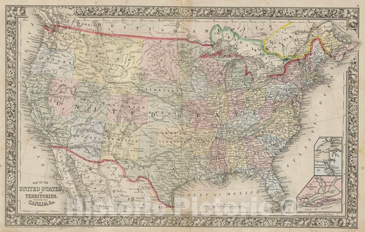 Historic Map : Mitchell Map of The United States, Version 3, 1864, Vintage Wall Art