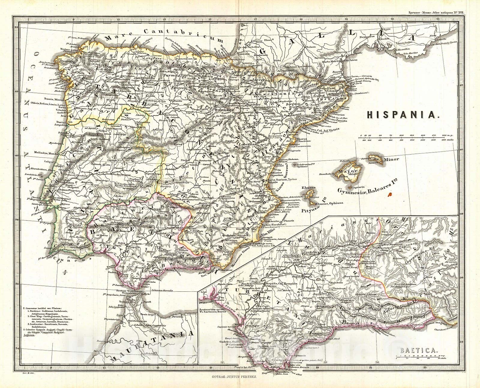 Historic Map : Spruner Map of Spain and Portugal , 1865, Vintage Wall Art