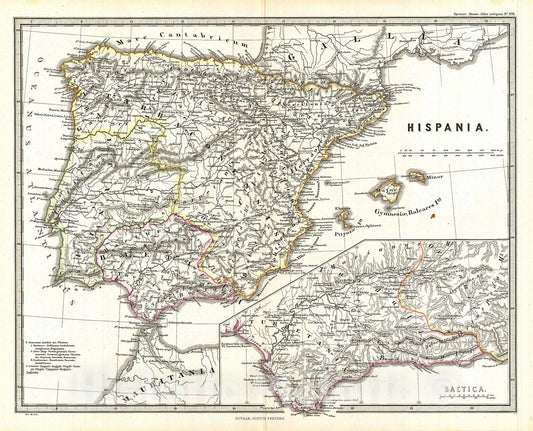 Historic Map : Spruner Map of Spain and Portugal , 1865, Vintage Wall Art