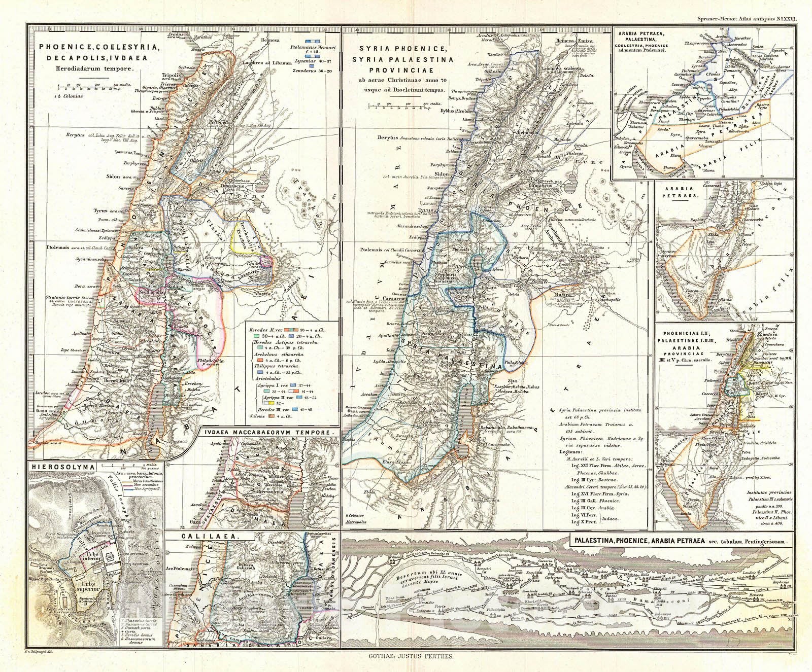 Historic Map : Spruner Map of The Holy Land, Israel, or Palestine in Antiquity , 1865, Vintage Wall Art