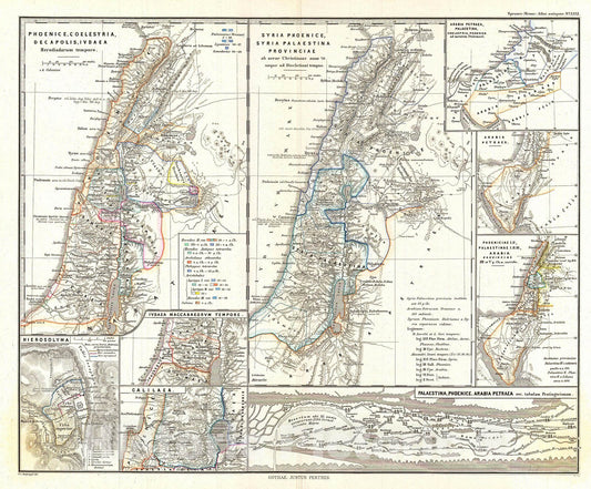 Historic Map : Spruner Map of The Holy Land, Israel, or Palestine in Antiquity , 1865, Vintage Wall Art