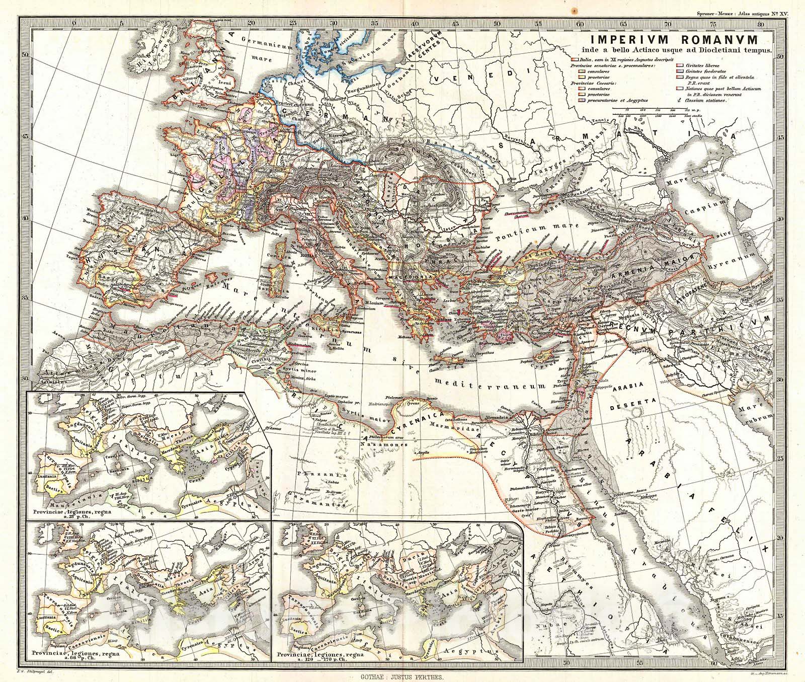 Historic Map : Spruner Map of The Roman Empire Under Diocletian , 1865, Vintage Wall Art
