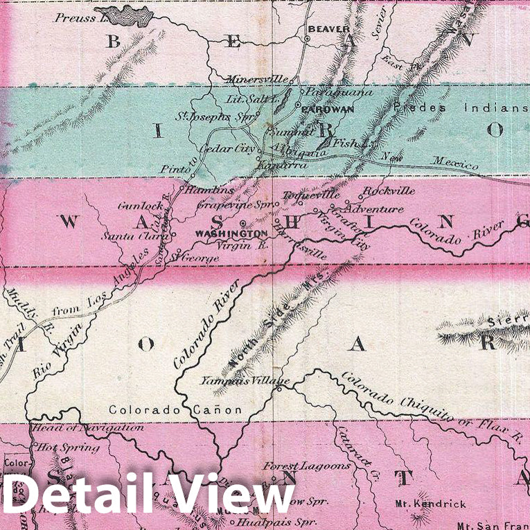 Historic Map : Johnson Map of California, Colorado, Arizona, New Mexico, Nevada and Utah, 1866, Vintage Wall Art