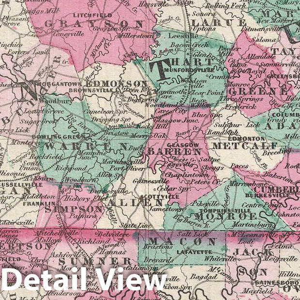 Historic Map : Johnson Map of Kentucky and Tennessee, Version 3, 1866, Vintage Wall Art