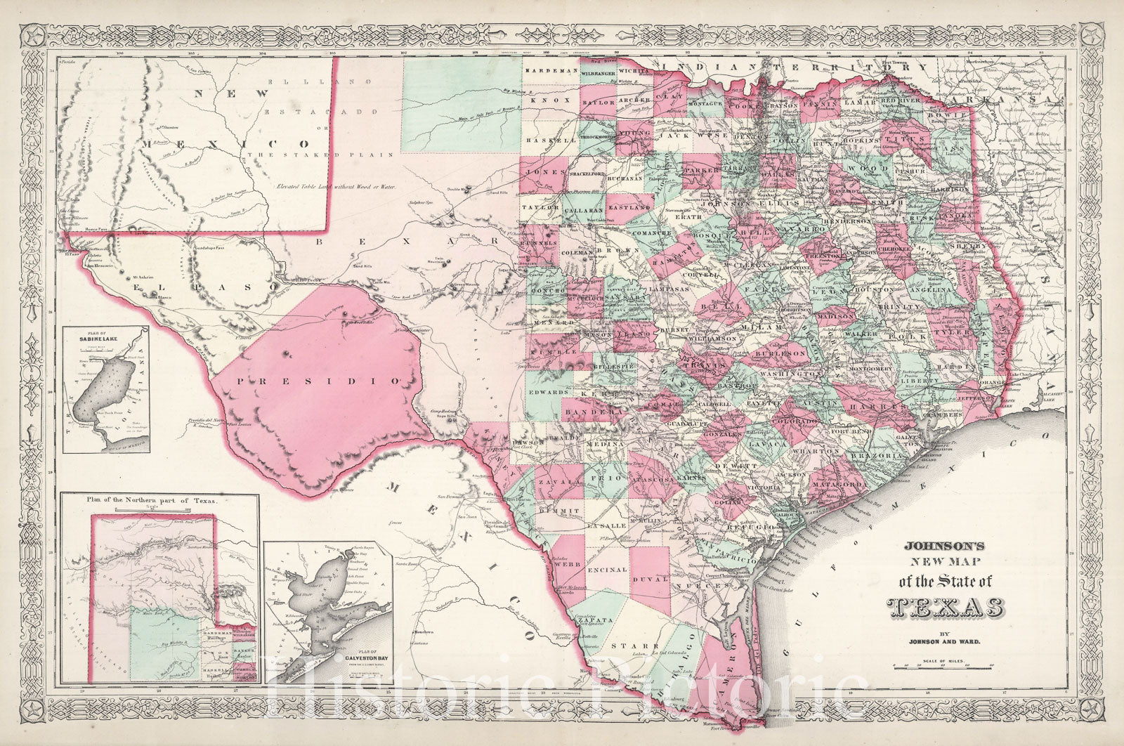 Historic Map : Johnson Map of Texas, Version 2, 1866, Vintage Wall Art