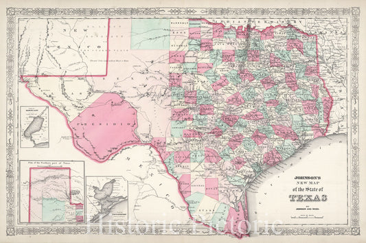 Historic Map : Johnson Map of Texas, Version 2, 1866, Vintage Wall Art