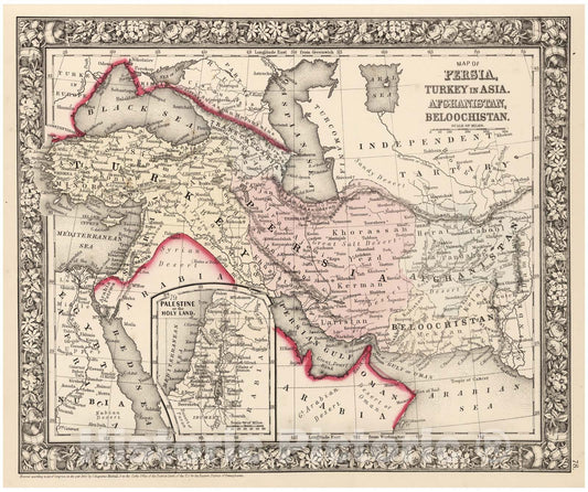 Historic Map : Mitchell Map of Persia, Turkey and Afghanistan (Iran, Iraq), 1866, Vintage Wall Art