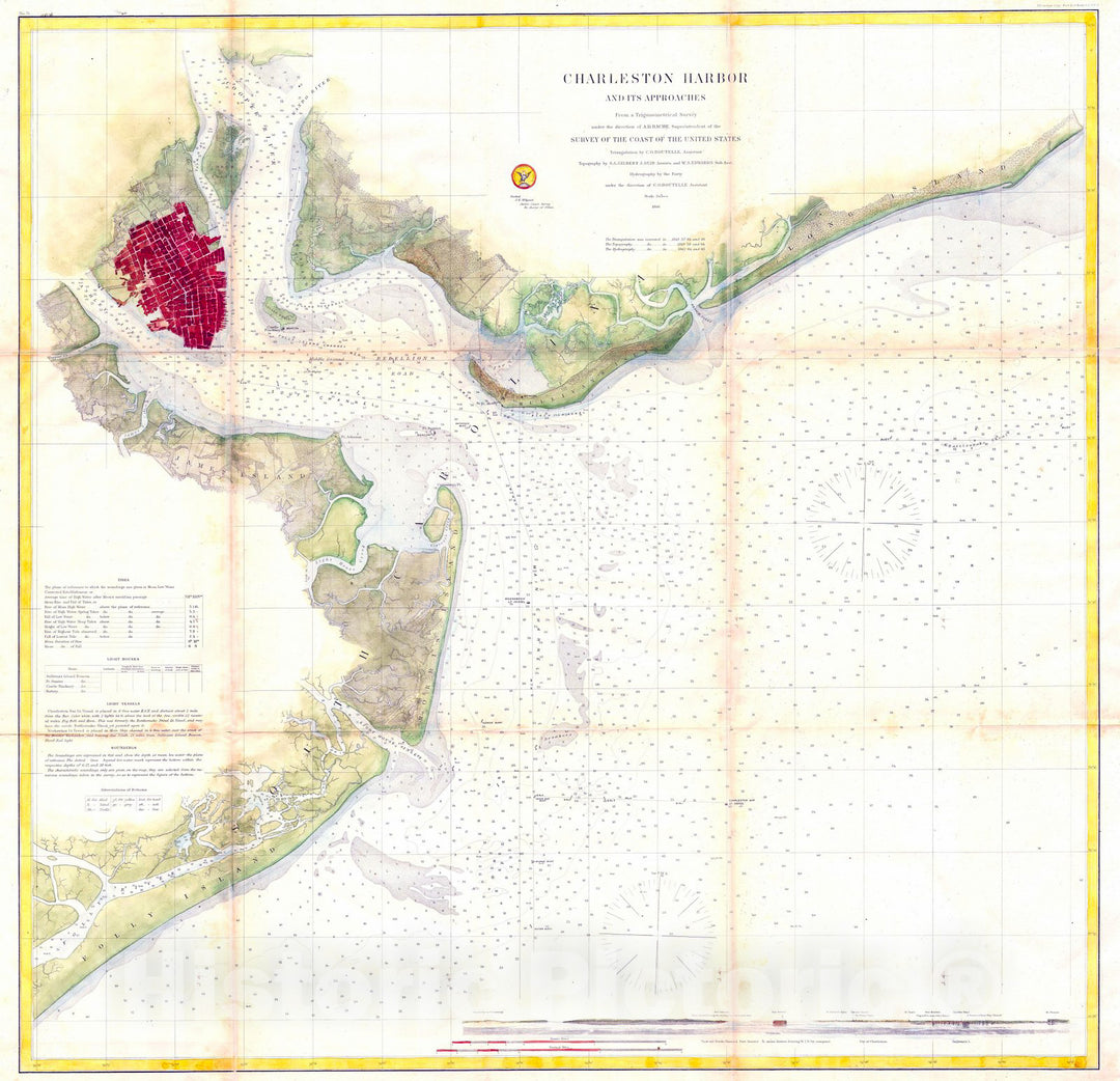Historic Map : U.S.C.S. Map of Charleston Harbor, South Carolina , 1866, Vintage Wall Art