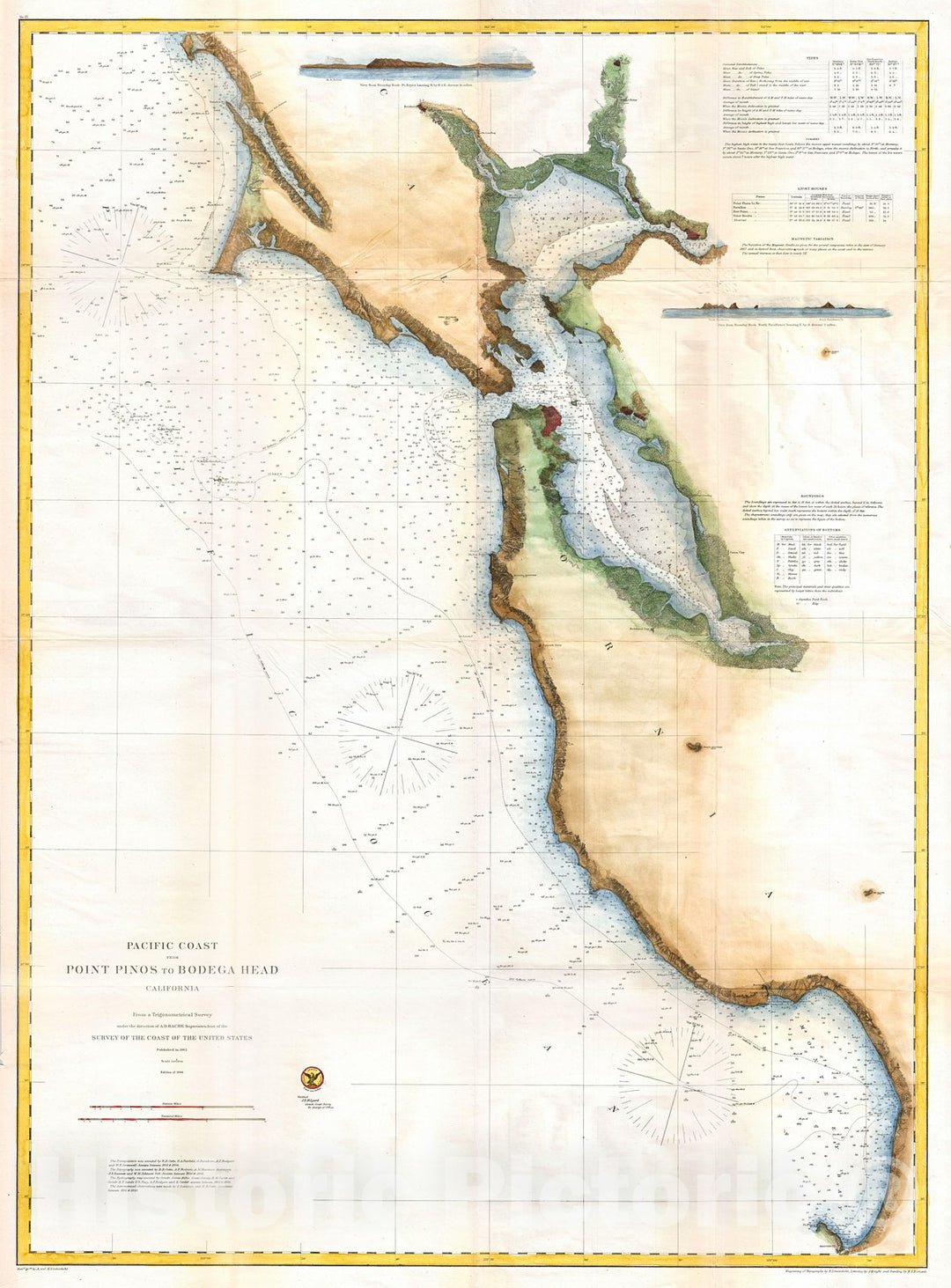 Historic Map : U.S. Coast Survey Chart or Map of San Francisco Bay , 1866, Vintage Wall Art