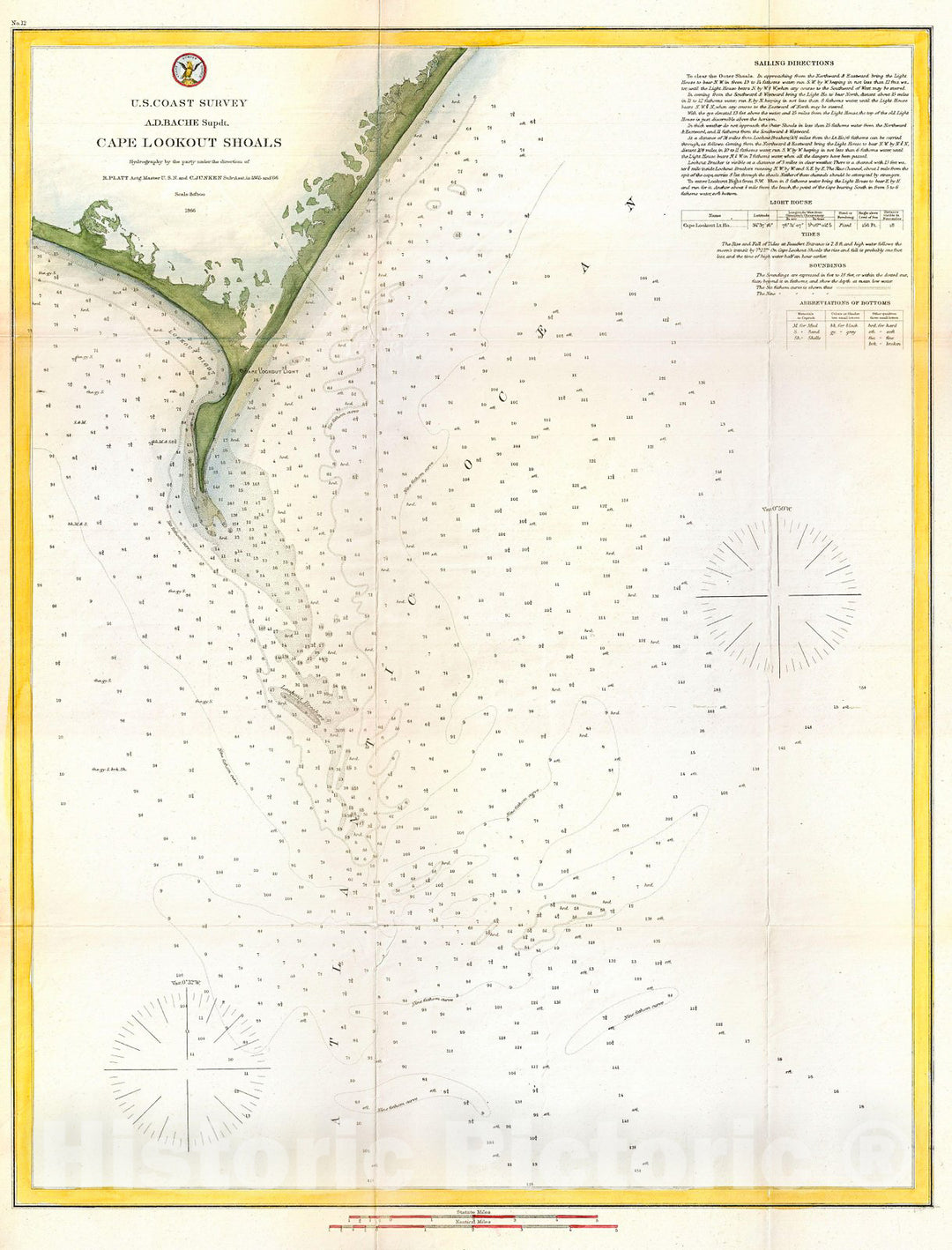 Historic Map : U.S. Coast Survey Map of Cape Lookout, North Carolina , 1866, Vintage Wall Art