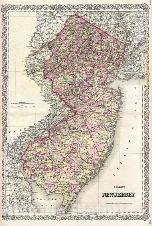 Historic Map : Colton Map of New Jersey, Version 4, 1868, Vintage Wall Art