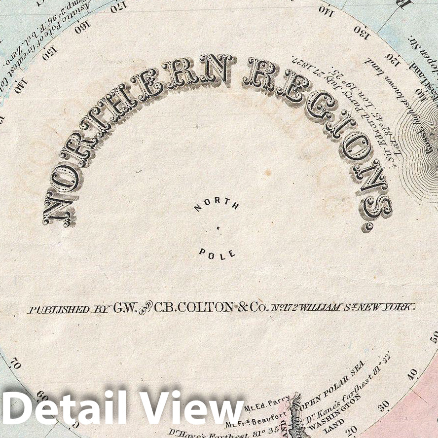 Historic Map : Colton Map of The North Pole or Arctic, 1872, Vintage Wall Art