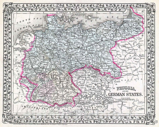 Historic Map : Mitchell Map of Prussia, Germany , 1872, Vintage Wall Art